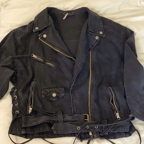 Free People denim motorcycle jacket